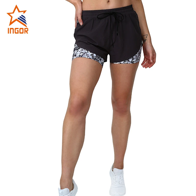 Women Yoga Shorts Gym Custom Sublimation Logo Lining Black Yoga Sports Shorts Women