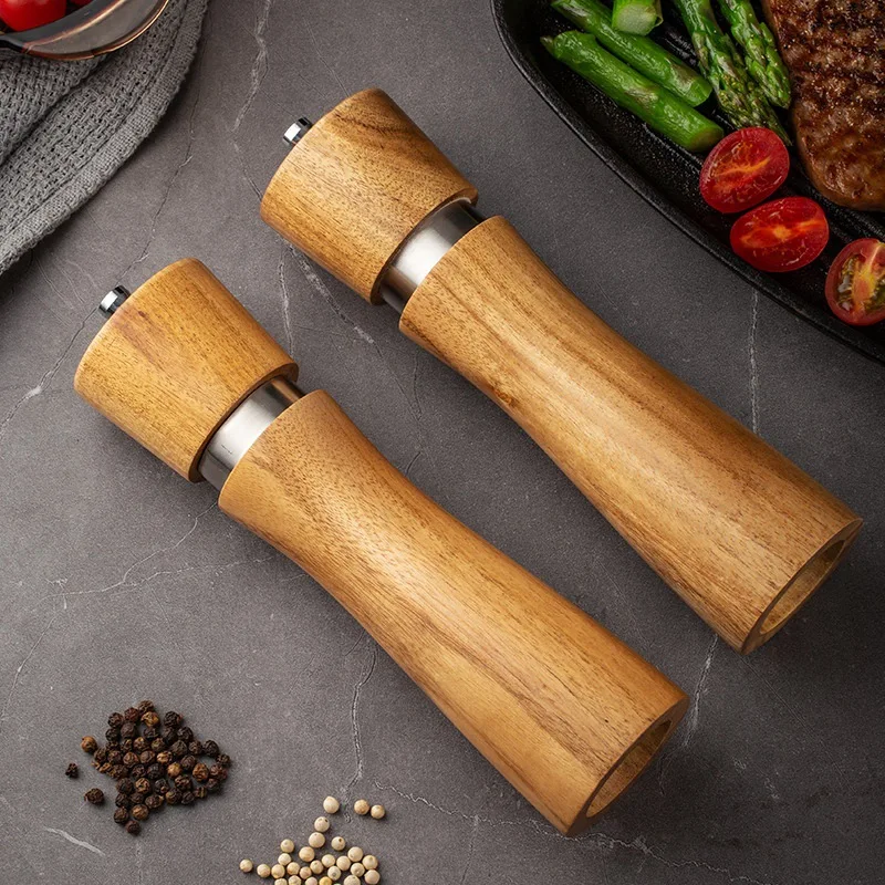 8 inch Pepper Grinder Kit Manual Wooden Rotor with Adjustable Coarseness Wood Pepper Mill Set