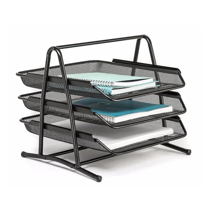 Factory outlet Office Black Desk Organizer Metal Mesh 3 Tier Document File Tray Desktop