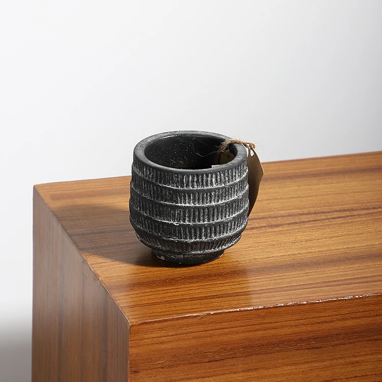 Unique wood grain embossed matte black balcony decorative gardening decor cement planter molds for garden