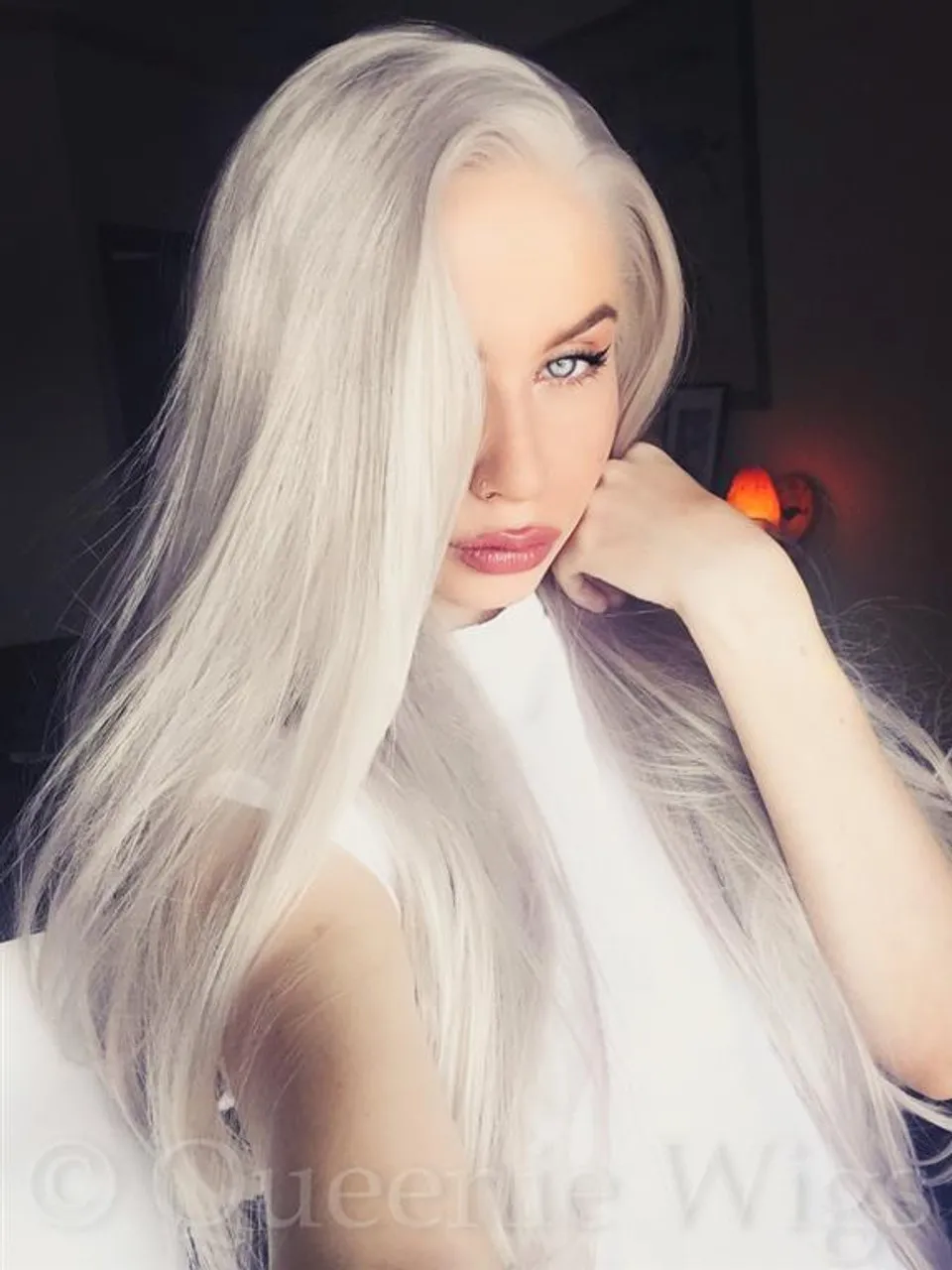 Factory custom wholesale lace before heat resistant long silver long straight wig