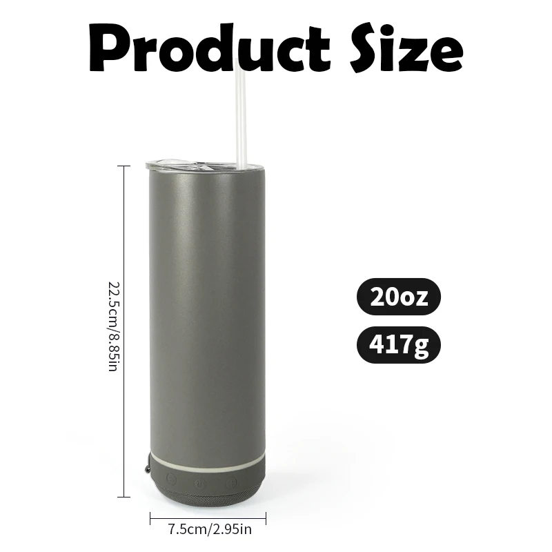 Custom Logo 20oz Straight Stainless Steel Skinny Speaker Tumbler Double Wall Insulated Mugs New Colors Powder Coating Cups