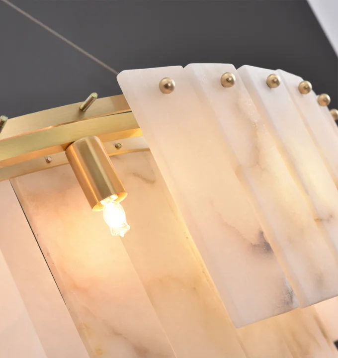 Light luxury modern Nordic living room restaurant copper marble pendant lamp stone brass chandelier