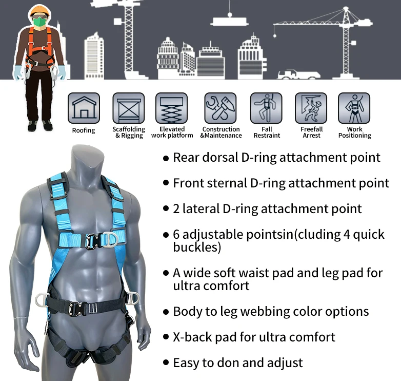 Fall Protection 5 Points Adjustable Safety Belt Safety Fall Protection Belts Polyester Industrial Full Body Safety Harness