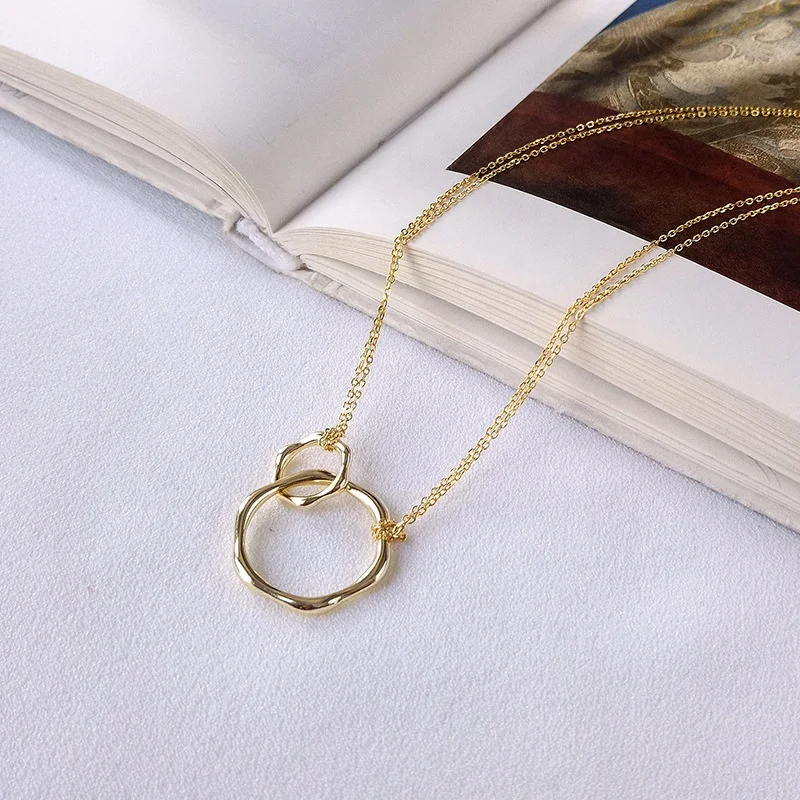  925 простая серебряная цепочка 18K позолоченная гравировка двух колец медальон