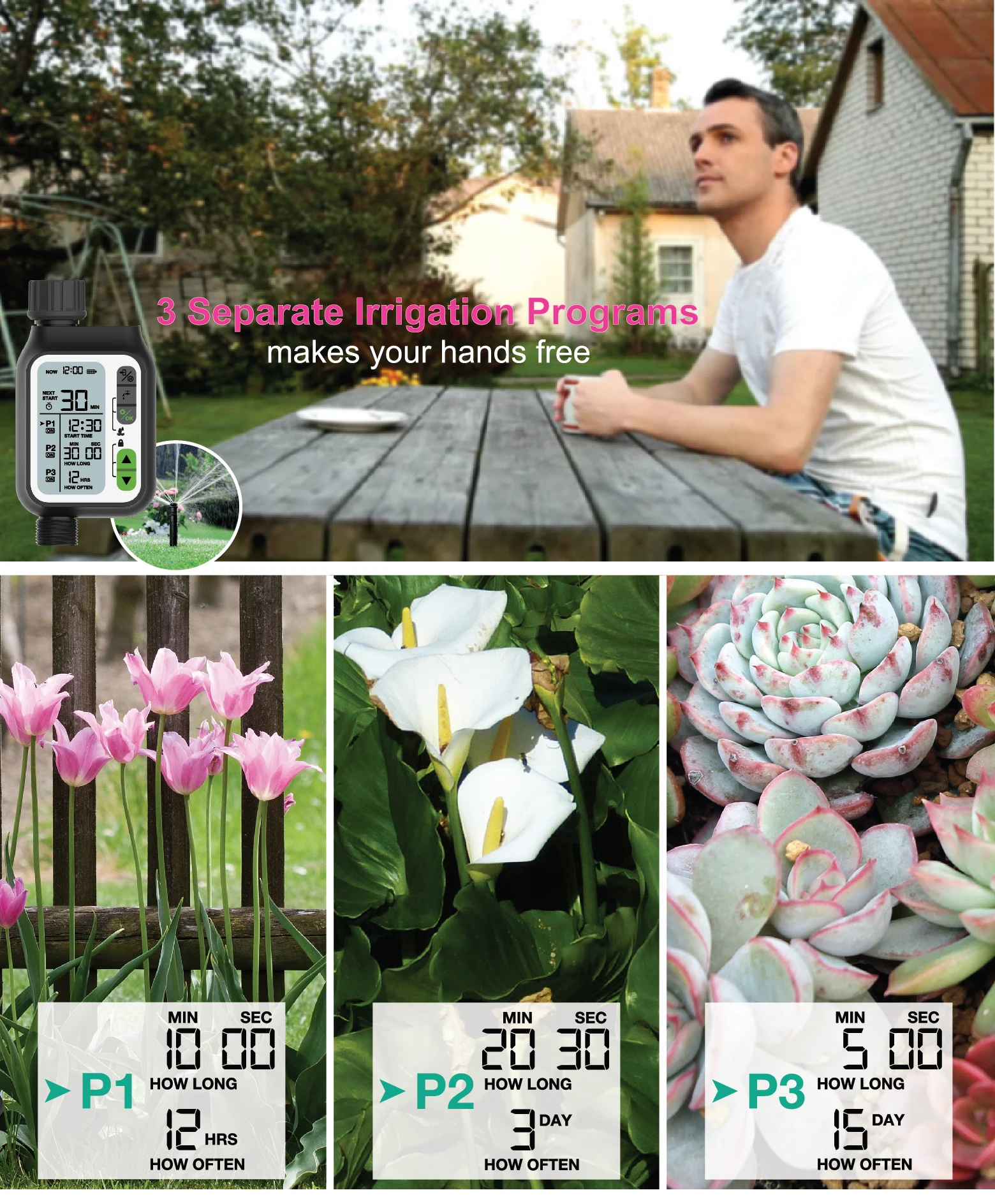New Design Irrigation System Digital Garden Water Timer Watering With 3 Separate Programs