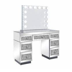 Luxury Crushed Diamond Makeup Table Vanity Dresser Set Mirrored Dressing Table with Mirror and Drawers