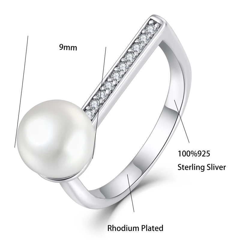 Customized Luxury Engagement Wedding Rings Fine Jewelry Gift Wholesale Rhodium Plated 925 Sterling Silver OEM Unique Pearl Ring