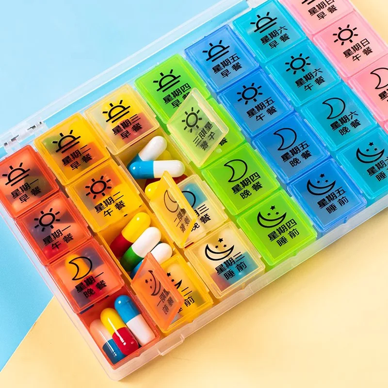 Colorful Medicine Storage Container Plastic Portable Pill Case 7 Day 4 Times Pill Organizer Weekly Pill Box