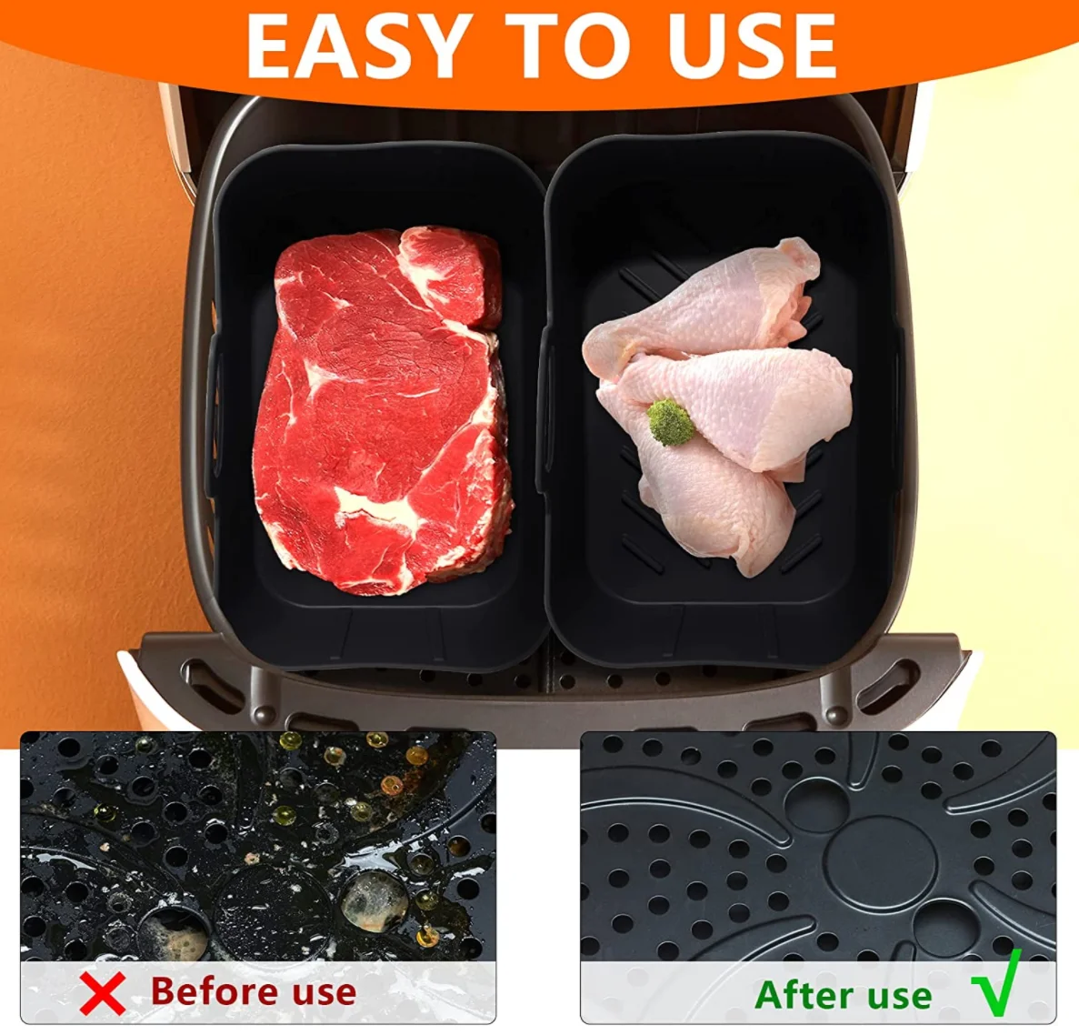 Amazon hot selling high quality kitchen cooking tool Durable Air Fryer Accessories Silicone Pot with Handle Non stick