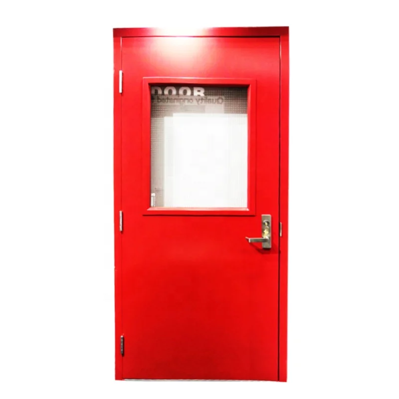 36 in. x 80 in. red Flush Steel fire rated door Vision Light Commercial hollow metal Door Unit with Hardware