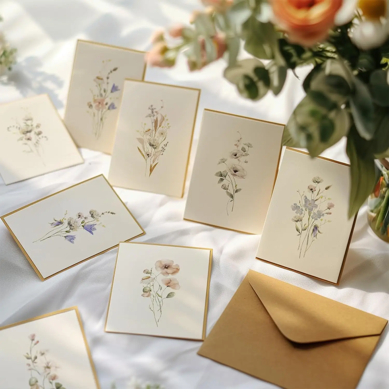 Watercolor Wildflowers Blank Greeting Cards with Envelopes and Matching Sticker - Blank Note Cards and Envelopes