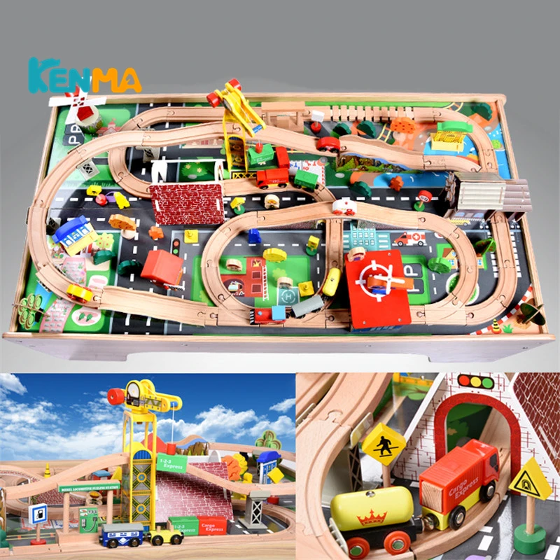 Поезд игрушки трек деревянный набор игрушечный Железнодорожный автомобиль