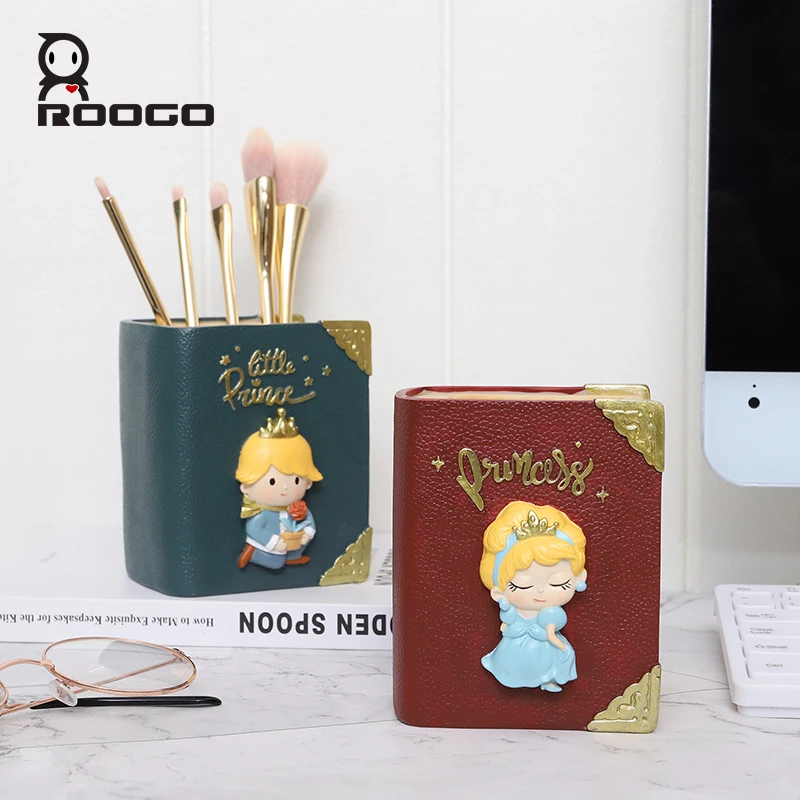 Roogo Fairy Tale Series Book Shape Resin Desktop Decoration Accessories Little Prince Princess Style Pen Holder Storage