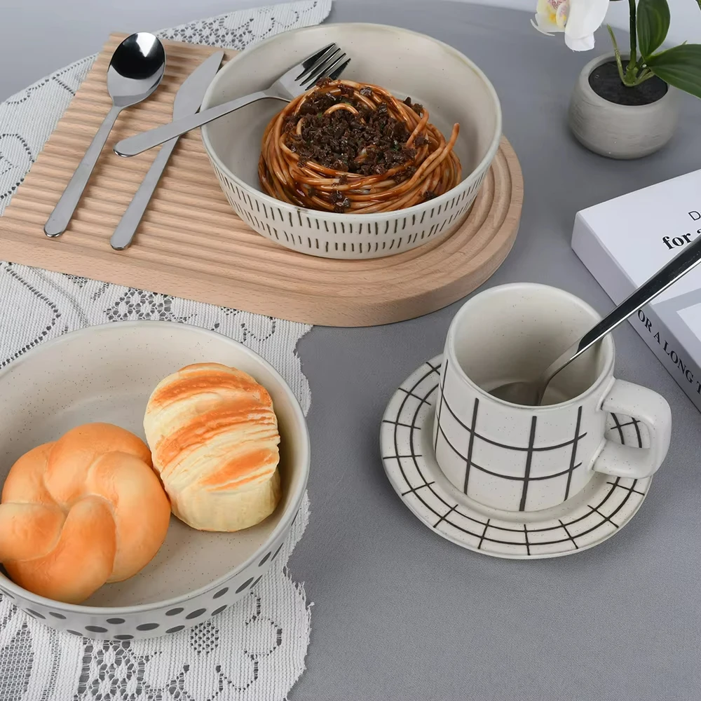 Modern style reusable cereal pasta bowls patterned with logo ceramic round food ceramic serving bowl restaurant