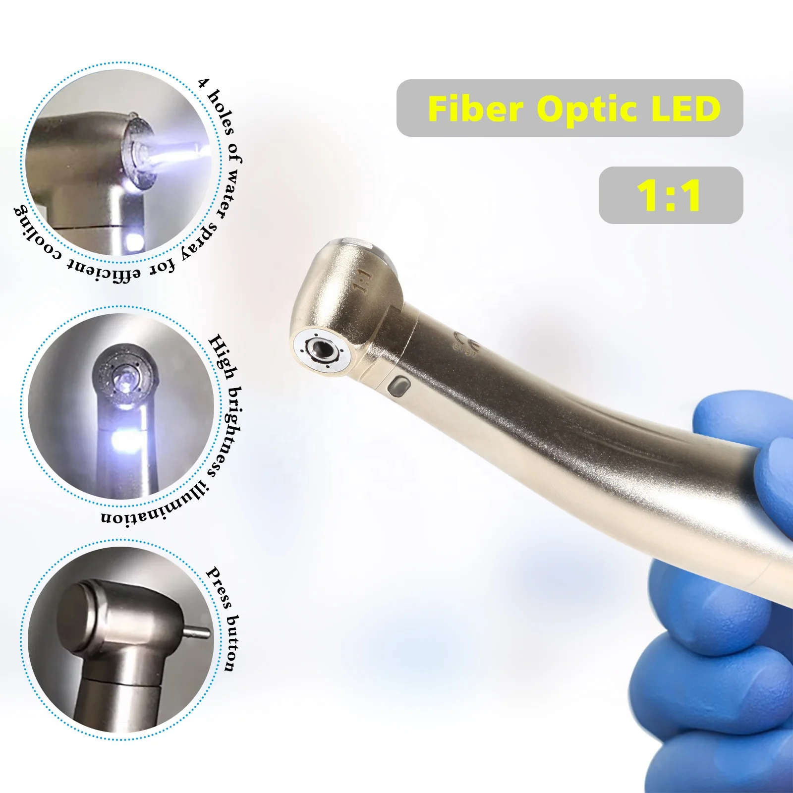 Hot Selling! Dental 1:1 Fiber Optic Contra Angle Handpiece Push Button Fit NSK E-Type TOSI