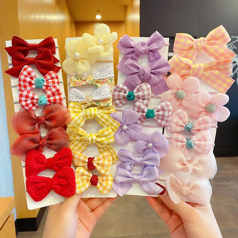 10Pcs/Set Big Bow Flower Elastic Hairbands Children Girls Sweet Hair Ties Fashion Headbands Hair Bows Rubber Band For Kid