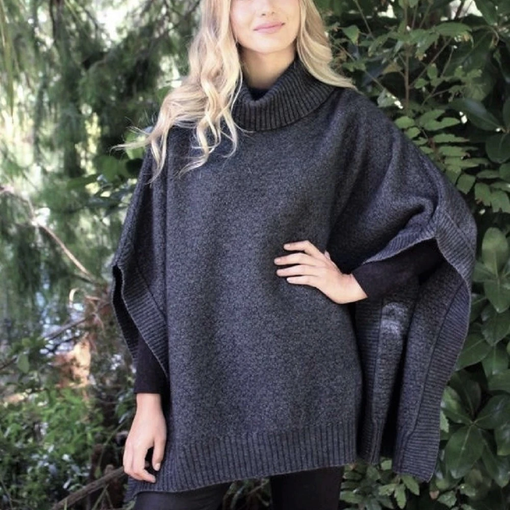 Custom Winter Spring Loose Knit Cloak Women Half High Collar Sweater Irregular Tops Pullover Shawl Fashion Sweater Turtleneck