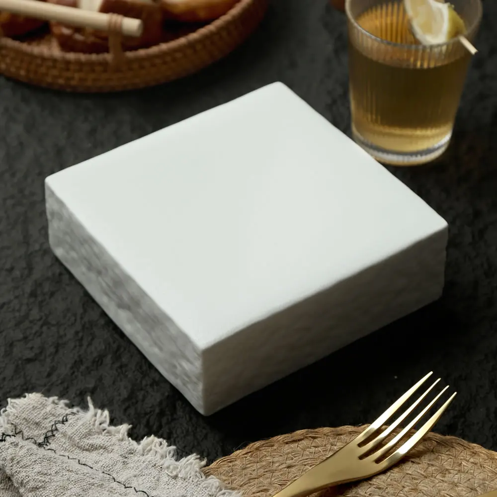 Factory Wholesale Stone Grain Matte White Ceramic Porcelain Square Sushi Dinner Charger Plates And Dishes Set For Restaurant