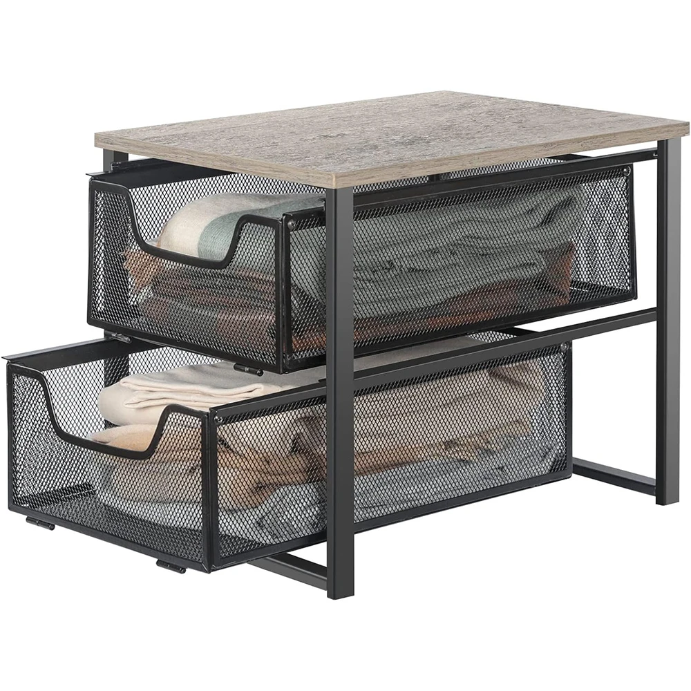 Hot Sale 2 Tier Pull-Out Closet Organizers Foldable Storage Basket Rustic Strong Bear Loading Sliding Storage Wire Drawer Rack