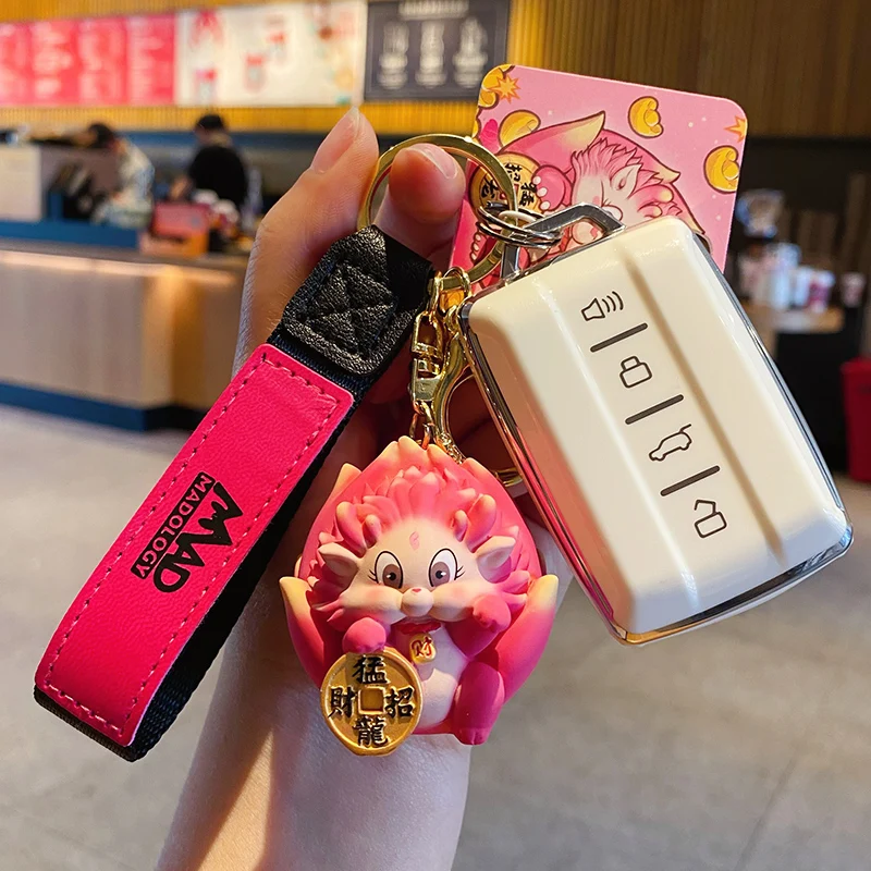 Baimao High quality wholesale New Year cartoon pitaya key chain creative dragon baby resin key chain New Year gift