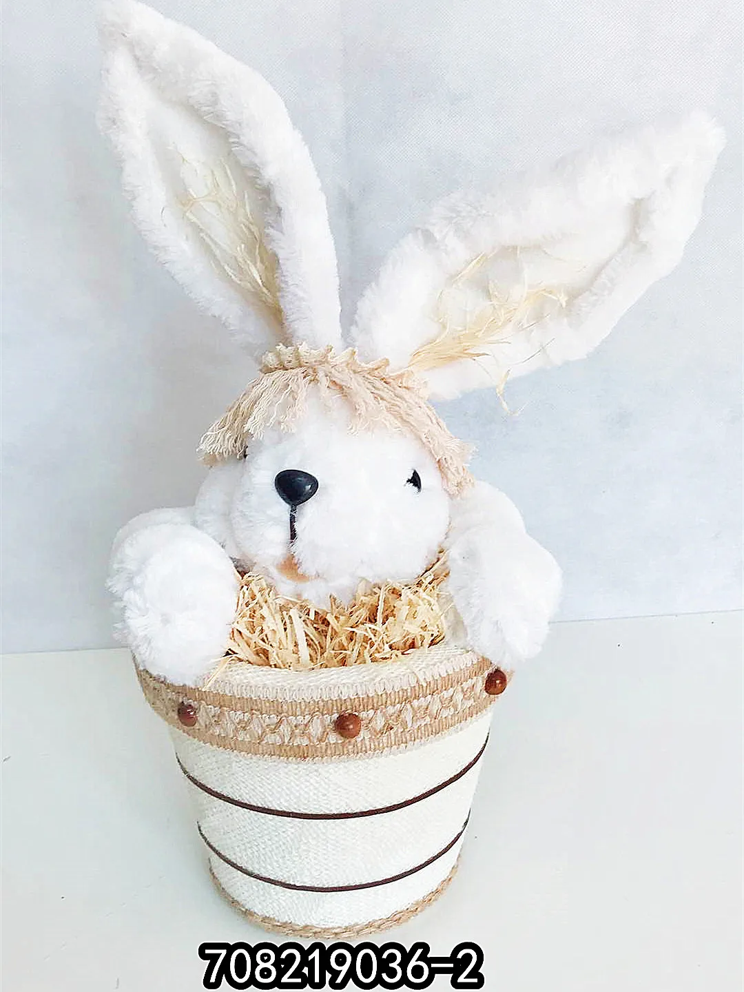 Factory Custom  Flowerpot style Bunny Decorative Table Linen natural hemp rope Happy Easter Rabbit