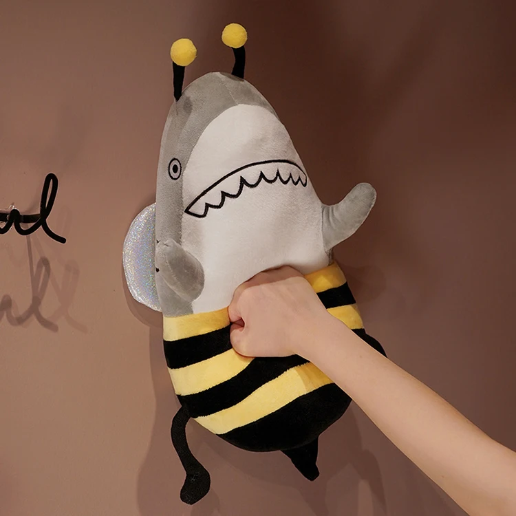 Creative plush shark with bee body stuffed animal toys hug pillow custom