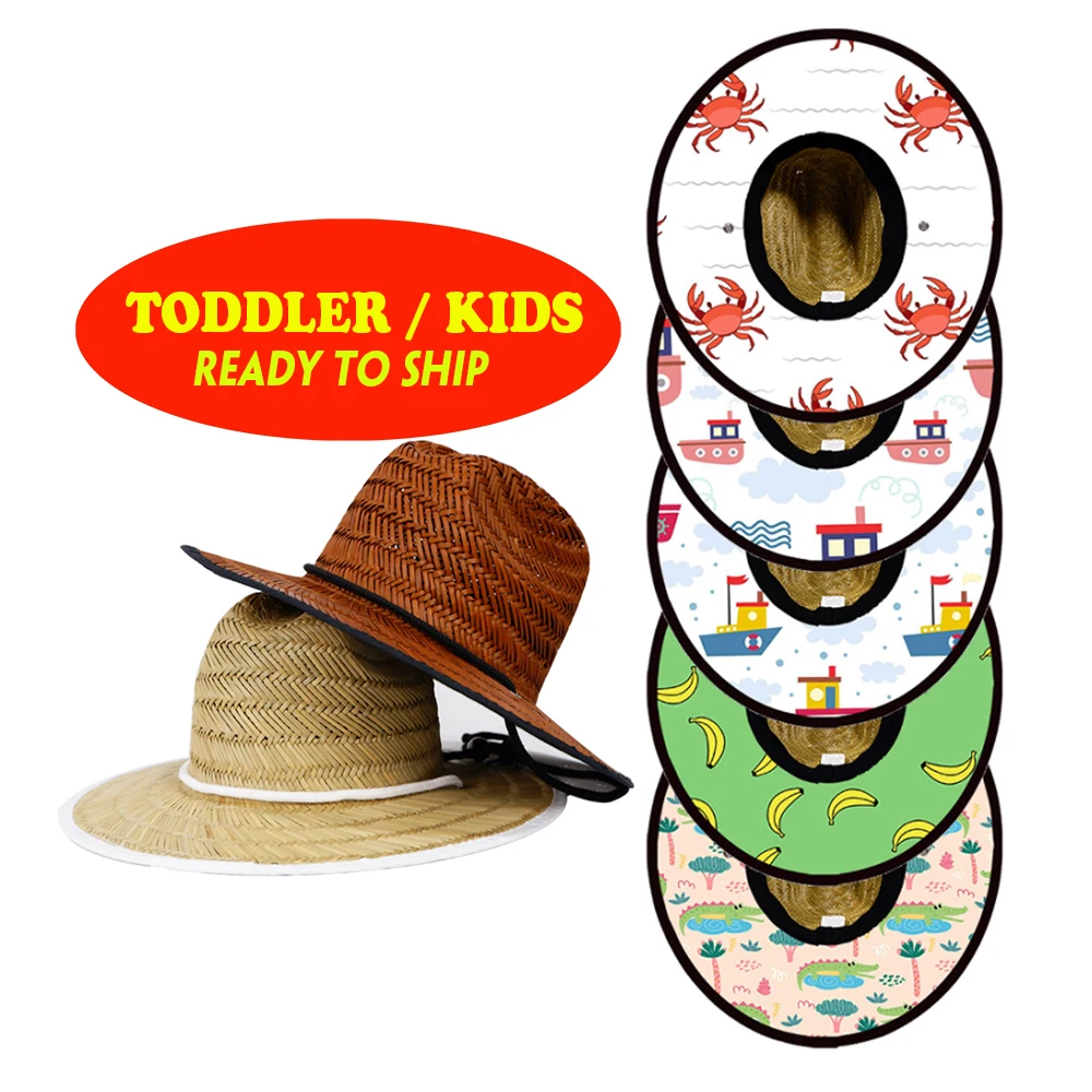 custom 48cm lifeguard straw hat baby summer fish fishing straw toddler hats with large brim