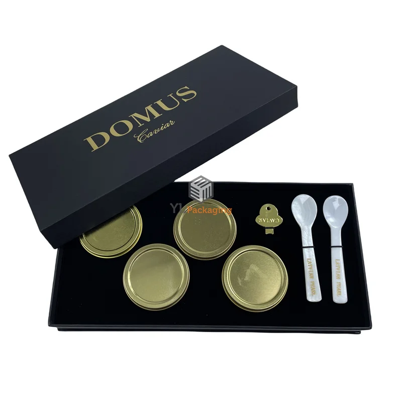 factory high quality black kraft cardboard paper box with foam inserts for packaging caviar