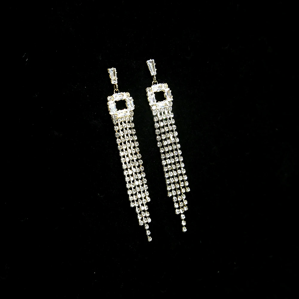 AAA zircon glitter long tassel earrings chain gold fashion custom waterfalls chandelier earring bling party statement earrings