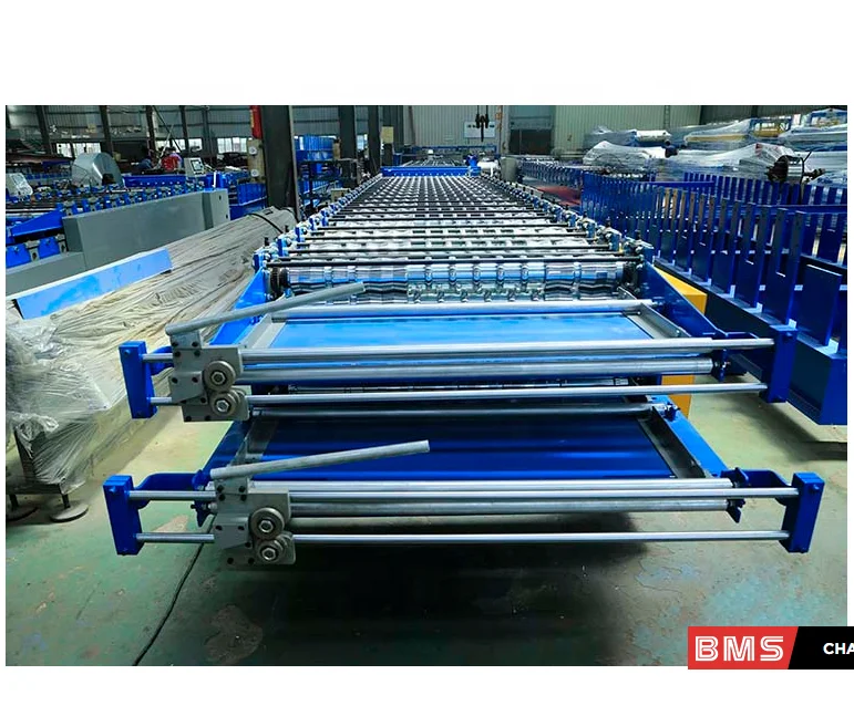 Double Layer Roll Forming Machine Steel Tile Hydraulic Automatic Manual Decoiler 12-15m/min 0.3-0.8mm 18 Stations Green+orange