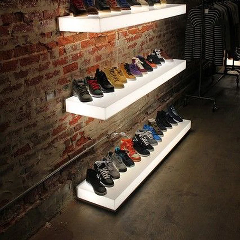 Высокого качества оптом на заказ настенный крючок стеллажи для выставки товаров акриловый стеллаж обуви под дисплей