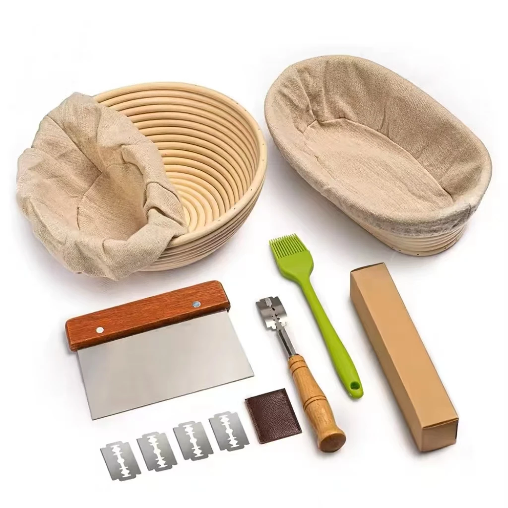 Eco-Friendly Rattan Bread Sourdough Proofing Basket Set Dishwasher Safe Flexible Flexible Pastry Cutters & Dough Whisk Baking
