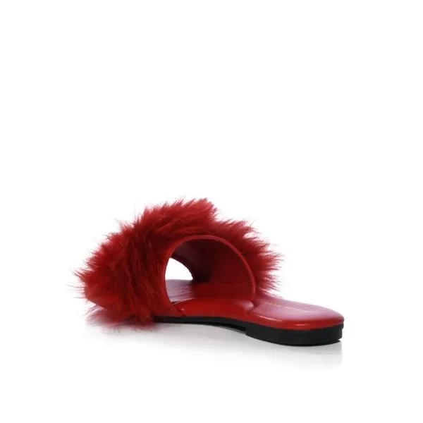 Wholesale Price Women Fashion Foxy Fur Flat Slippers Ladies Slip On Wide Real Fur Outdoor Slippers Sandals