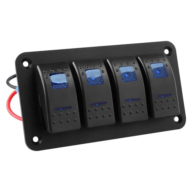 Universal 4 Gang 5 Pin 12V ON OFF Waterproof Green Red Blue LED Marine Boat Rocker Switch Panel for Boat Truck  Cars