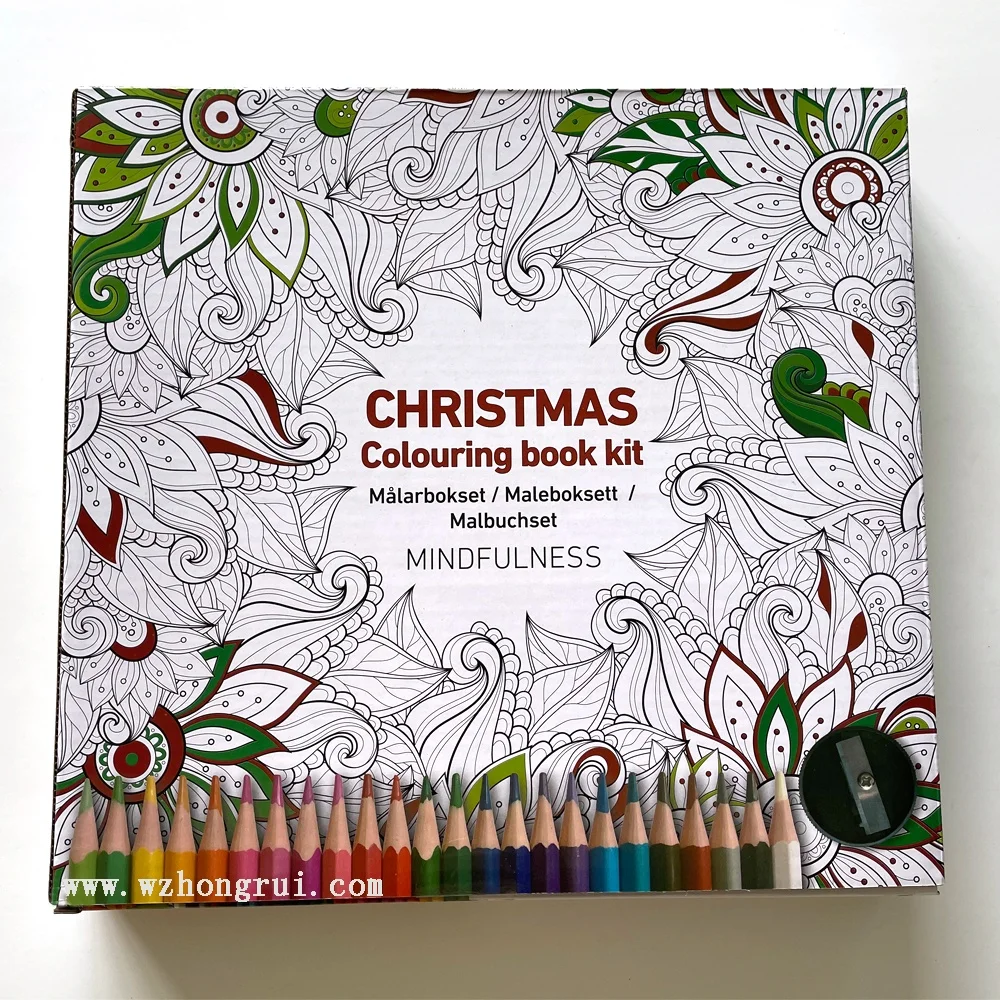 2021 hot sale adult coloring book set painting book with 24 color pencils softcover drawing book factory customized