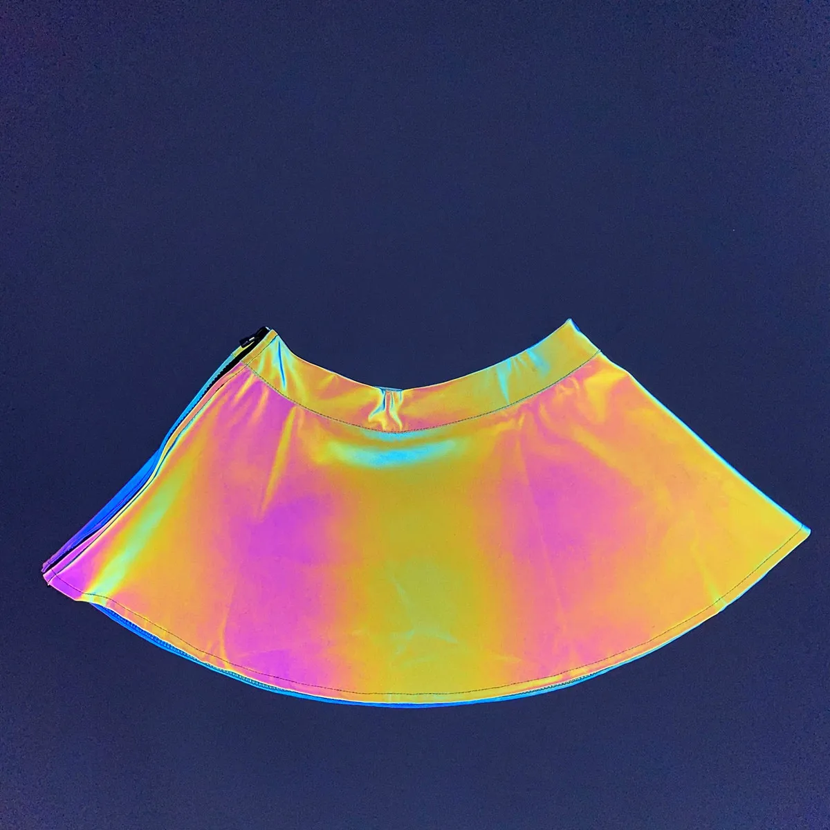 fashion A-line hi viz rainbow reflective women ladies Jk girl hot style club sexy short dress side zipper miniskirt mini skirt