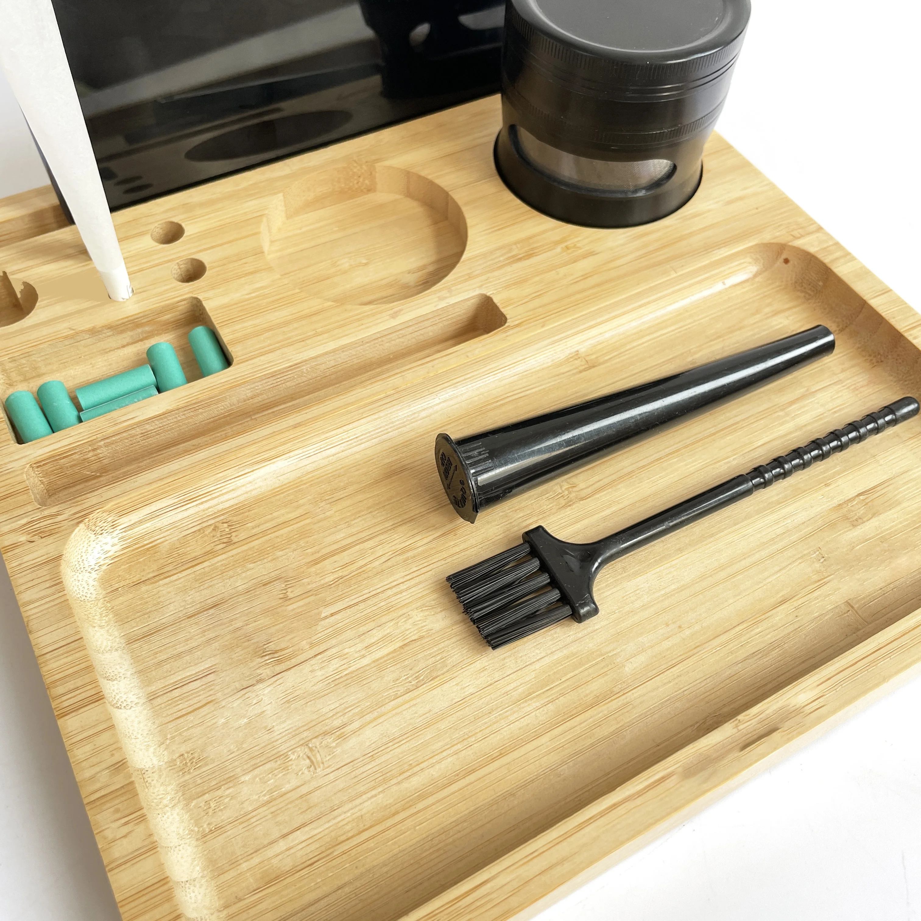 Wholesale bamboo rolling tray custom logo wooden cigarette rolling tray Hand-made multi-purpose tray