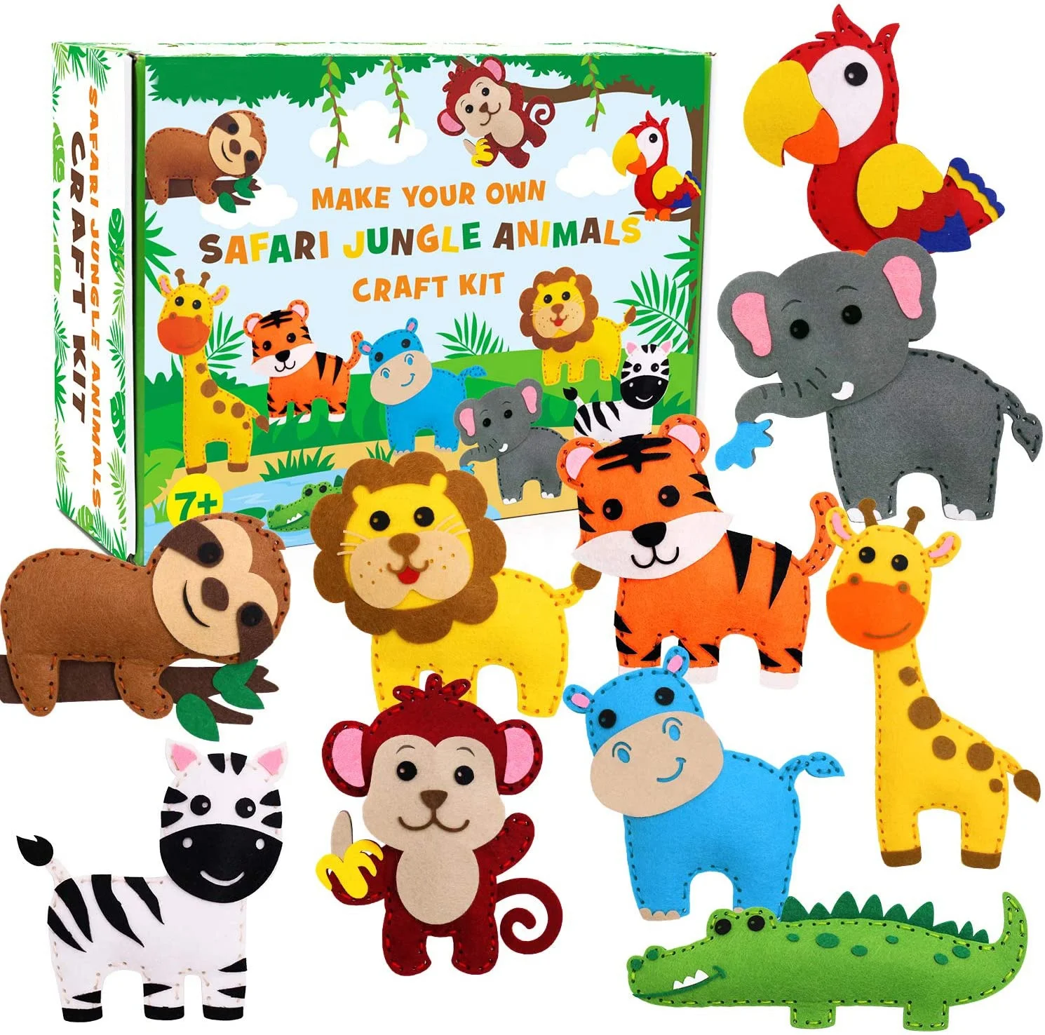 Safari Jungle Animals Sewing Kit Zoo Felt Animal DIY Crafts for Girls and Boys Educational Nursery Sewing for Kids Art Craft Kit