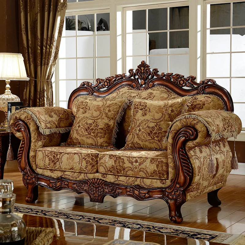 European Luxury 123 Combination Living Room Solid Wood American Country High-Grade Fabric Sofa Set For Home Villa Apartment