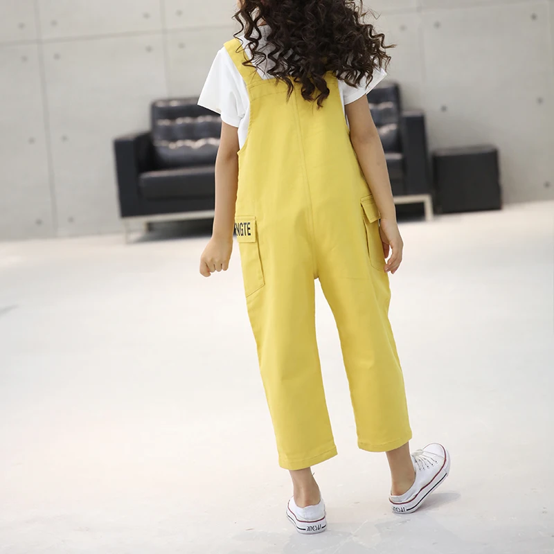 
2021 New Lovely Casual Baby Girls Toddler Adjustable Loose Overalls Green and Yellow Suspenders Trousers with Big Pockets Pants 