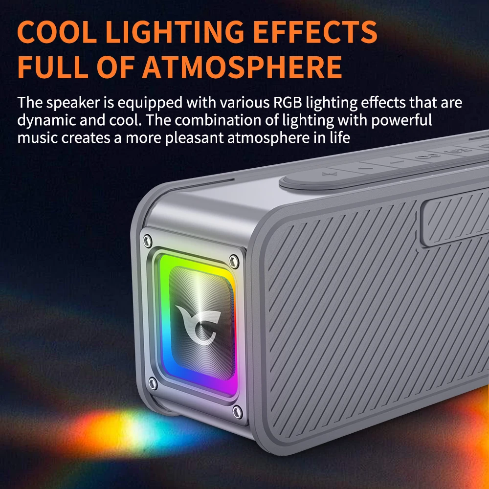 Portable Blue tooth Speaker, 60W Wireless Speaker IXX6 Waterproof Subwoofer Deep Bass with RGB Led Light, USB, TF Card, AUX, TWS