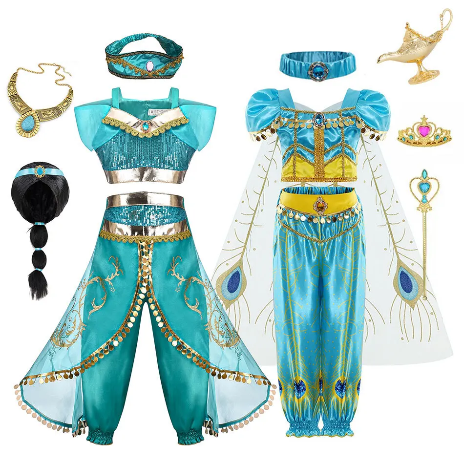 Hot sale Kids Jasmine Dress Aladdin Princess Magic Lamp Girls Birthday Party Cosplay Costume