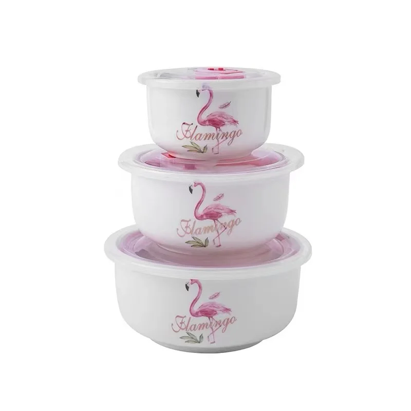 
100 % hermetic fruit bowl ceramic dinnerware ceramic fresh bowl with lid 3pcs 