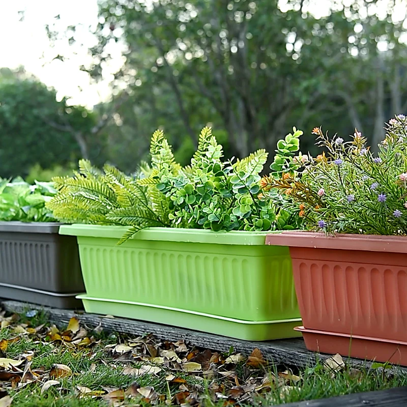Home Decoration Balcony Garden Window Box Planter Troughs Brown Big Plastic Rectangular Pots For Plants