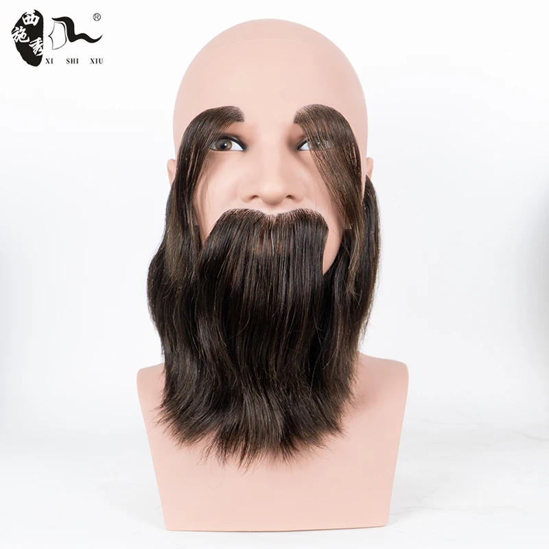 XISHIXIUHAIR Practice Training Head Barber Hairdressing Manikin Doll Male Bald 100% Human Hair Mannequin Head with Real Hair