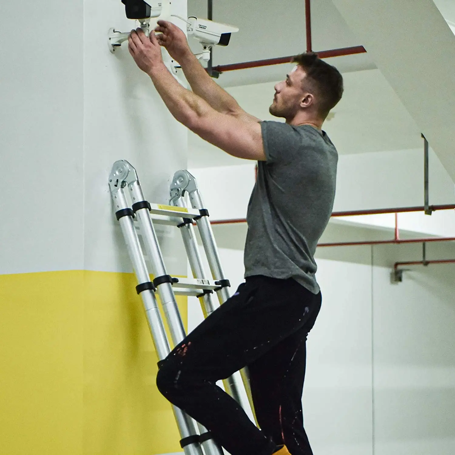 2.5m+2.5m Double Side Multi-used Telescopic Aluminium Ladder( 5m single straight height)