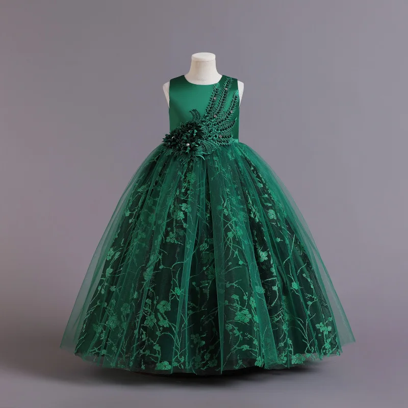 LW1803 Tulle Kids Long Dresses High Quality Girls Wedding Flower Kids Party Dress Flower Pageant Dress