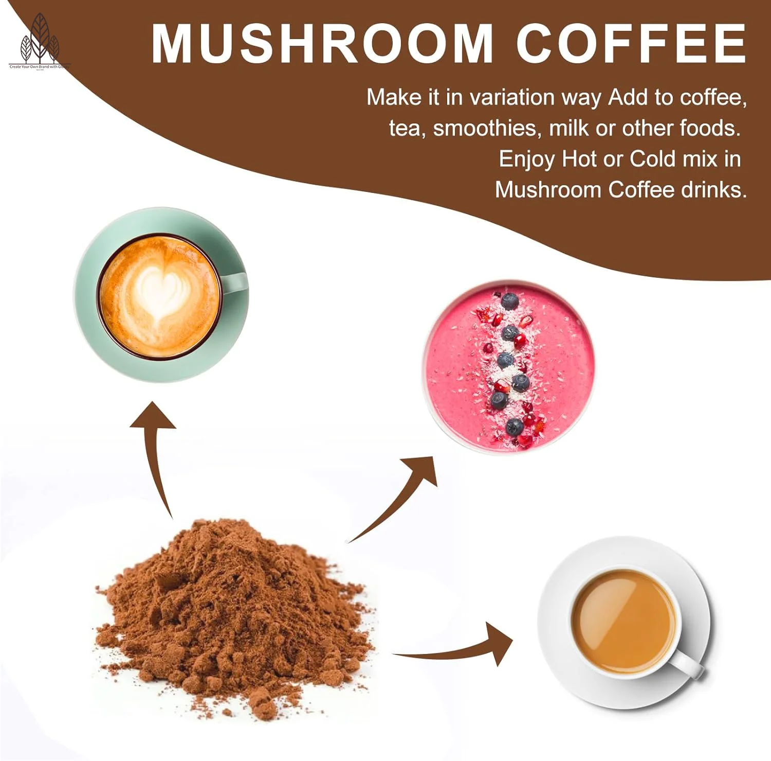 Private Label Ganoderma Mushroom Coffee Instant Detoxifies Body Instant Reishi Coffee Immune System Booster RYZE Coffee Powder