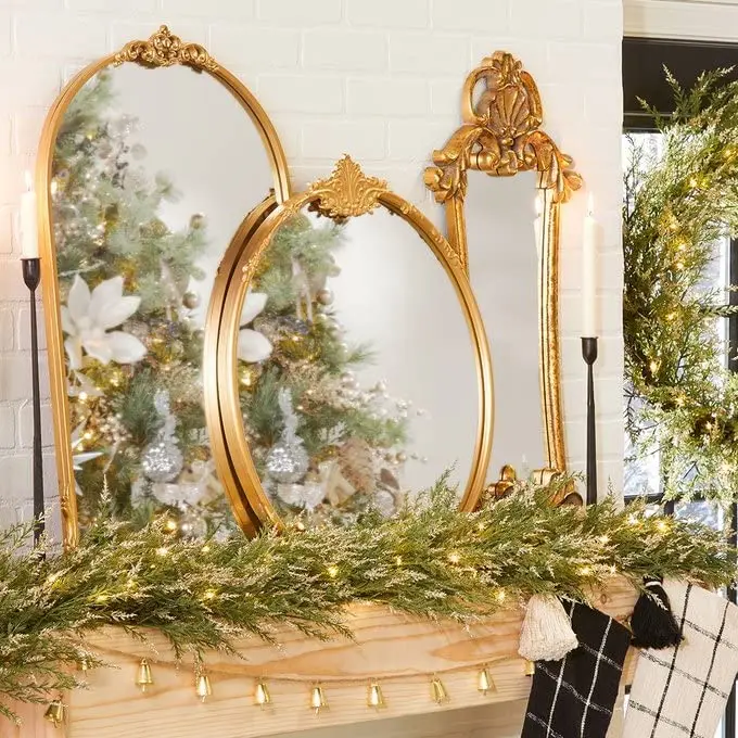 Lobby Home Decor Carved Elegant Gold Arch Mirror